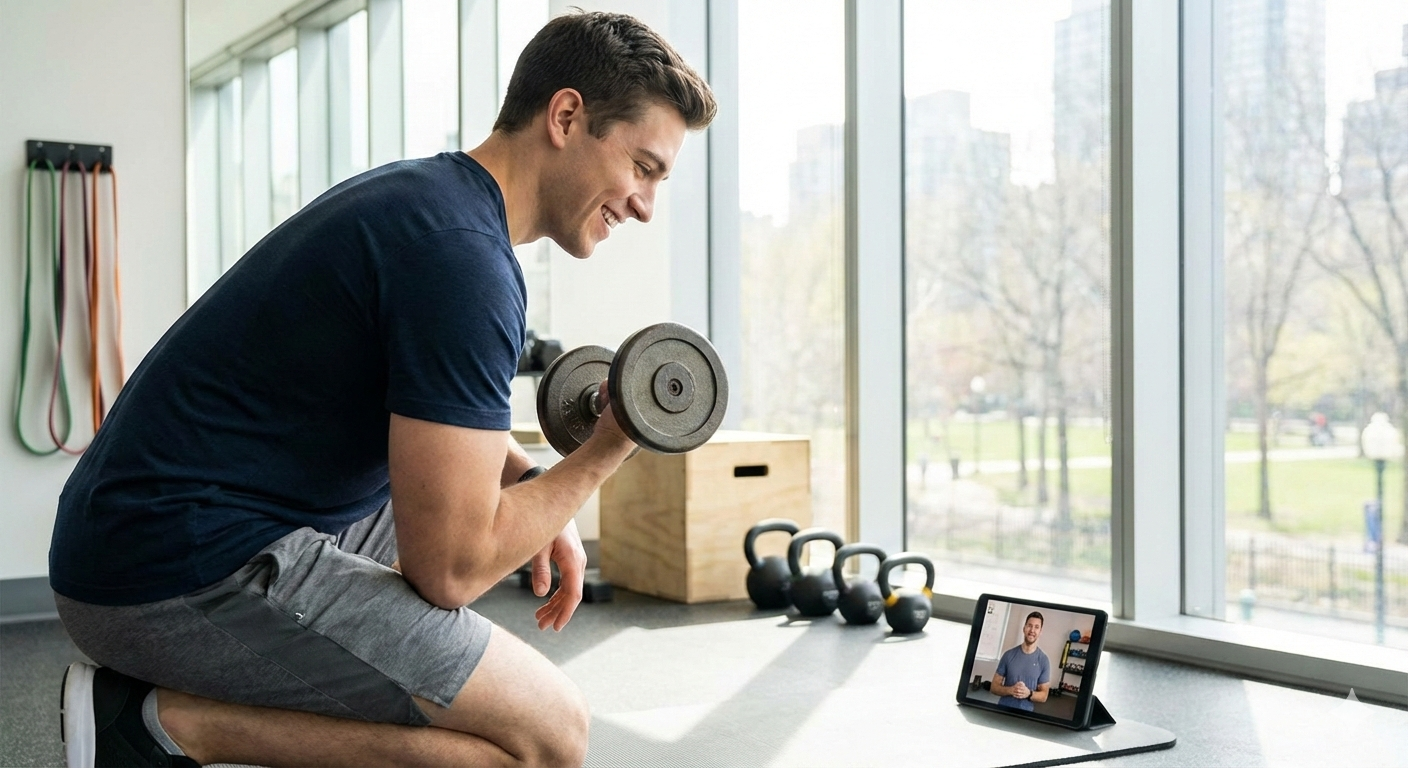 Gym workout planner app open on phone showing guided strength training session